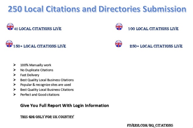 I will do 250 local citations and local listings in united kingdom