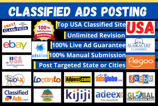 I will do classified ads posting top rated sites in USA