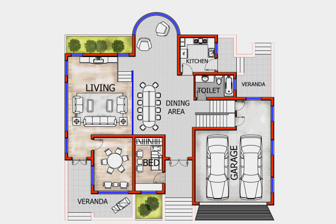I will do creative 2d floor plan with elevation and section