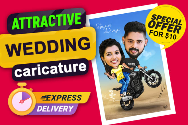 I will draw caricatures for wedding couples