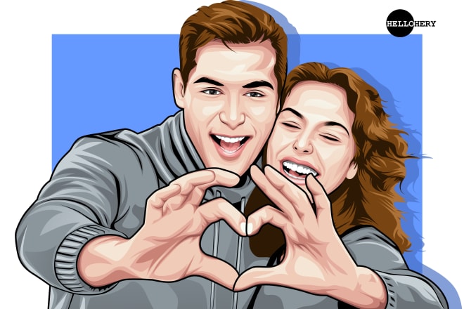 I will draw couple cartoon portrait in manual drawing digital