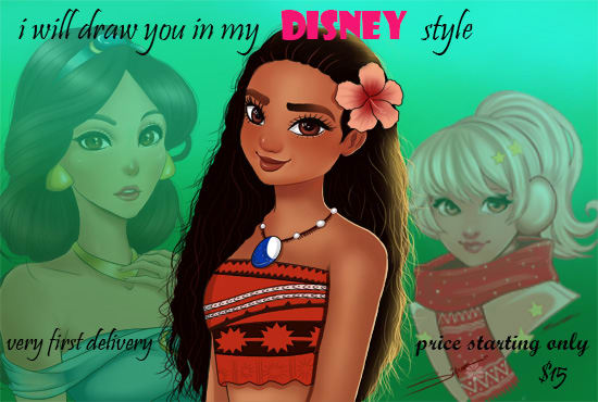 I will draw your portrait in disney cartoon style
