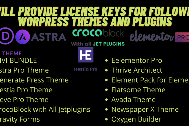 I will provide divi, astra agency, elementor pro, crocoblock lifetime on wordpress site