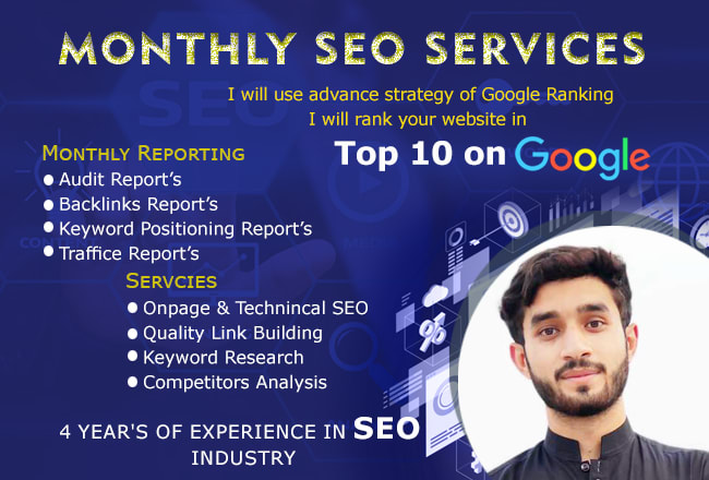 I will provide monthly SEO services with high quality backlinks for google top ranking