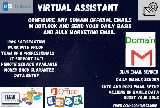I will setup domain email in outlook sending bulk and daily emails
