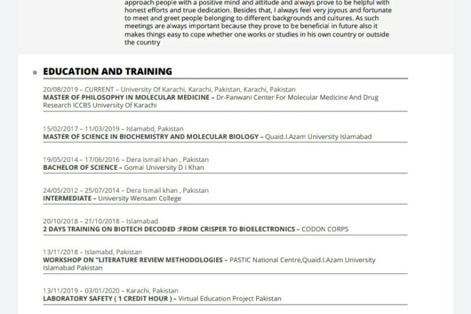I will write a professional curriculum vitae