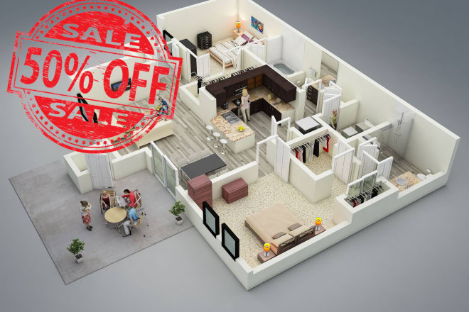 I will be your best architect for rendered 3d floor plans