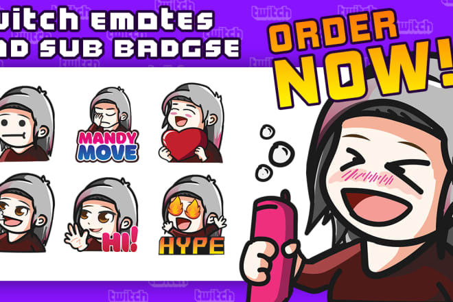 I will create custom twitch, mixer, discord, emotes, sub badges