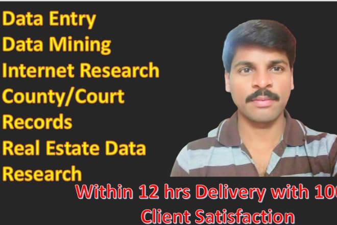 I will do data entry, data mining, web research, excel, real estate