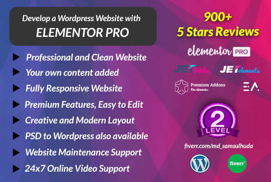 I will create a full website using elementor pro page builder in 24 hrs