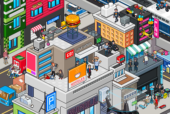 I will create a isometric pixel art illustration and any object