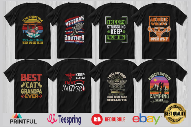 I will create bulk t shirt designs for teespring, merch or redbubble