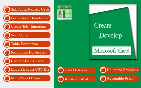 I will create, develop, custom microsoft excel google sheets with formulas, char, pivot