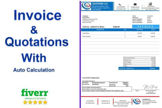 I will design custom auto calculated excel invoices