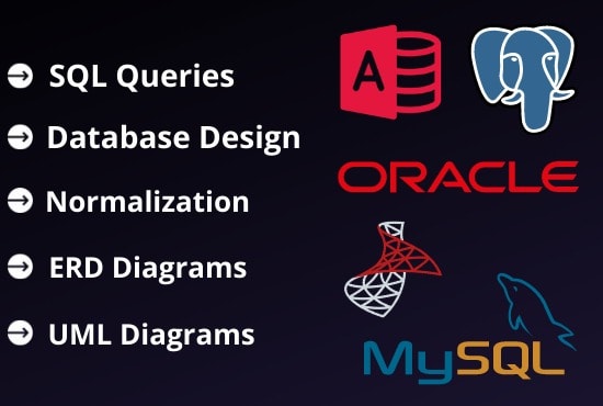 I will design database, sql queries, erd, uml for mysql, oracle, postgres