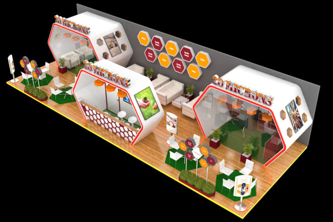 I will design modern exhibition stall and kiosk