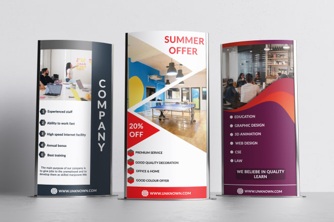 I will design trade booth, pull up, roll up banner, feather flag, billboard