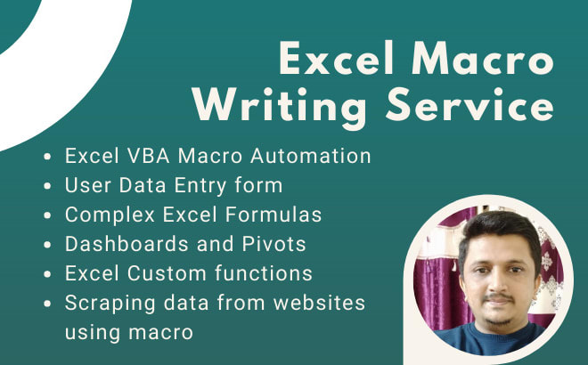 I will do excel vba, macros, formula writing, user forms, dashboard, vba web scraping