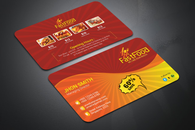 I will do restaurant food business card, menu, price list