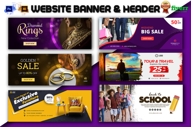 I will do website header, social media cover, posts, ads, animated gif, roll up, banner