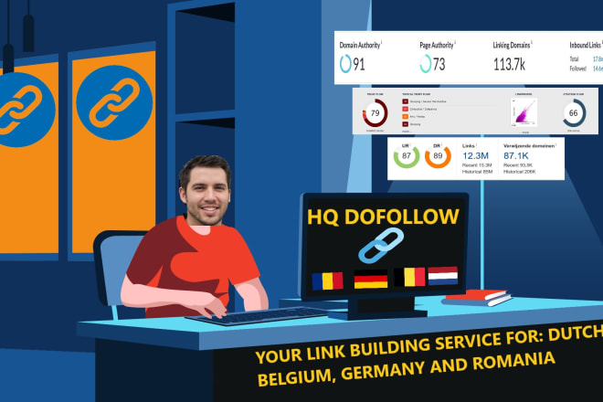 I will dofollow link building dutch, german, romania and belgium high da and DR and tf