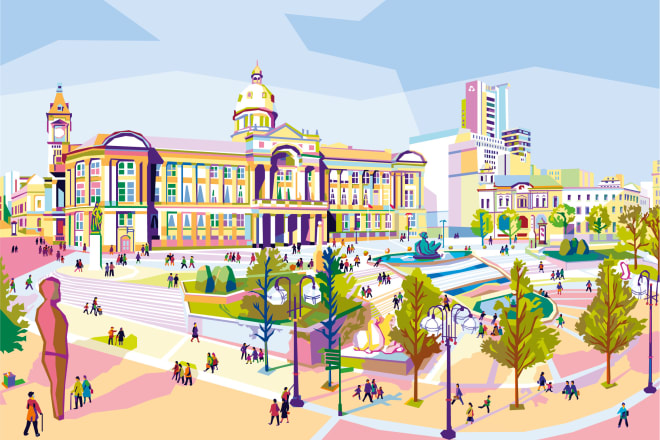 I will draw awesome pop art landscape building landmark from photos