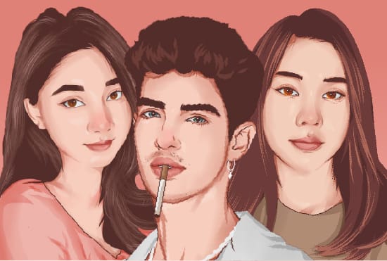I will draw cute cartoon vexel face portrait vector girlfriend boyfriend