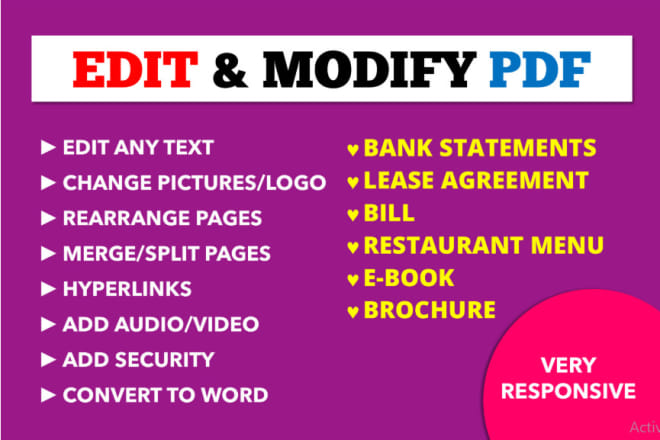 I will edit PDF documents,edit jpg, png,scanned pdf doc, powerpoint