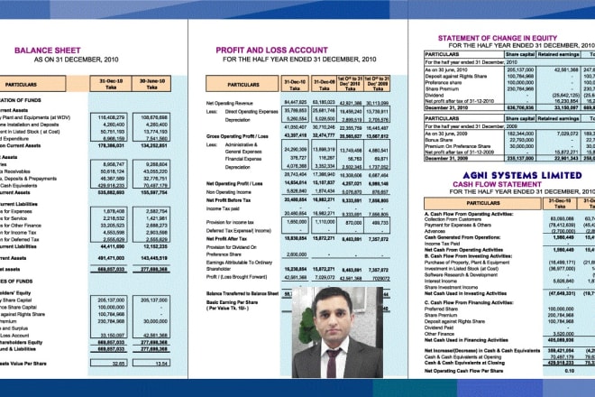 I will financial reports like balance sheet, cashflow, p and l