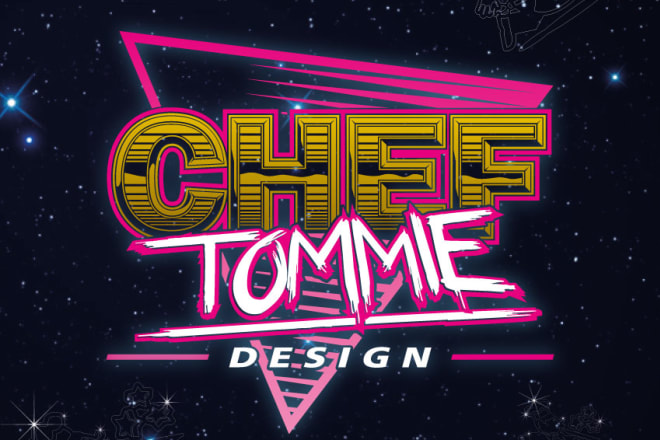 I will make 80s retro vintage logo chrome and neon styles