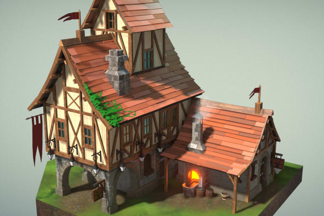 I will make a stylized 3d model of a house, low poly or high poly