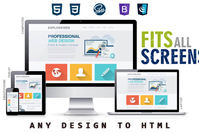 I will convert png, jpg, PSD, sketch, pdf, wix, wordpress, to HTML responsive design