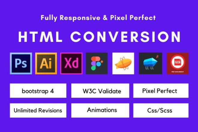 I will convert PSD to html css bootstrap 5 responsive figma to html xd to html website