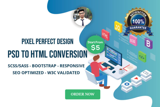 I will convert xd, psd to html responsive using bootstrap,sass,scss