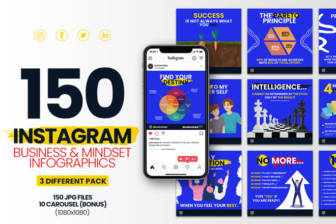 I will create 150 business and mindset instagram infographics quotes