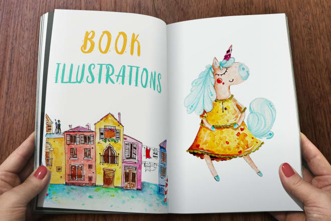 I will create a unique watercolor book illustration