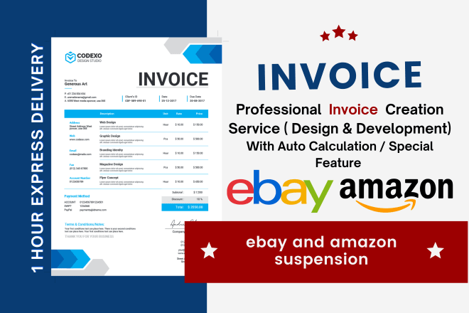 I will create invoice to appeal amazon ebay paypal suspension