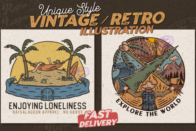 I will create unique vintage retro illustration or badge design