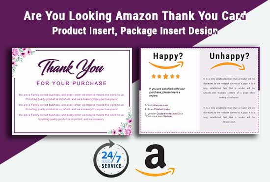 I will design amazon thank you card, product insert, package insert