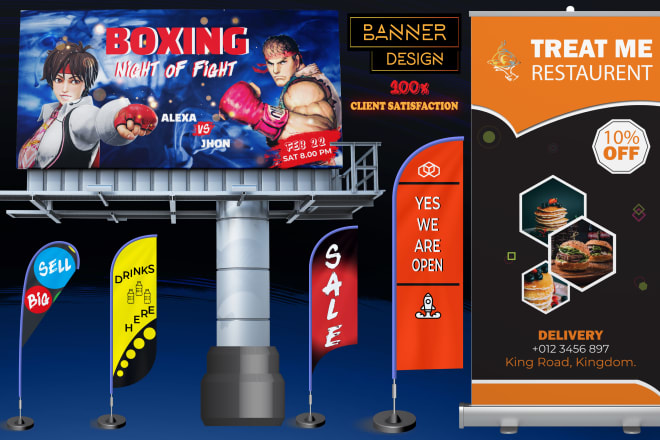 I will design digital billboard banner yard sign rollup banner signboard for you