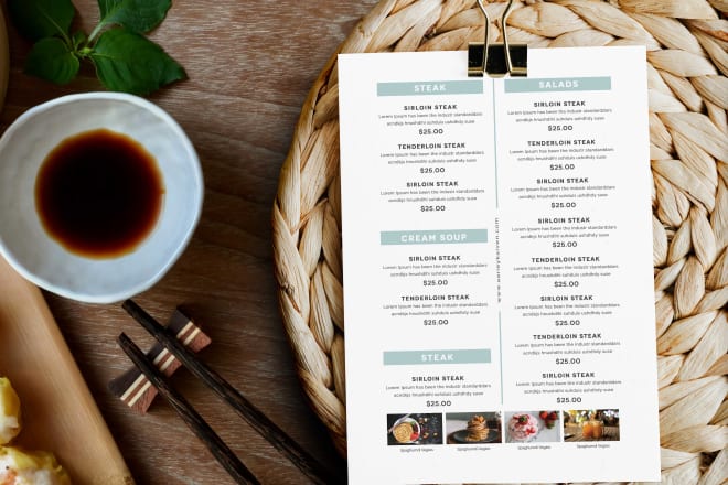 I will design modern creative restaurant food menu card and logo in 12 hours