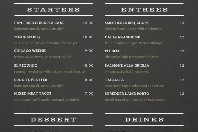 I will design restaurant menu, food menu, digital menu, brochure