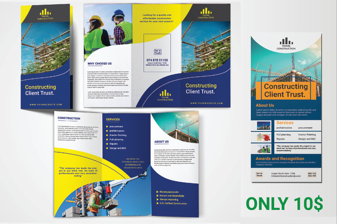 I will design trifold, bifold brochure, flyer, leaflet, postcard