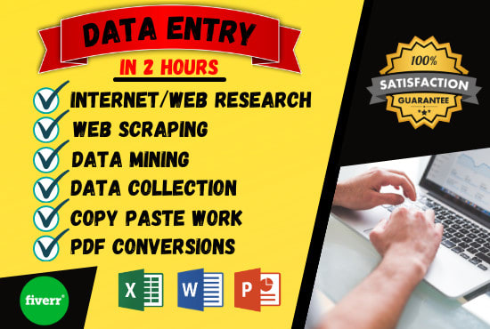 I will do expert data entry in 2 hours and internet research