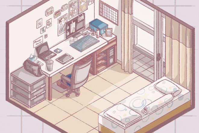 I will draw isometric room art