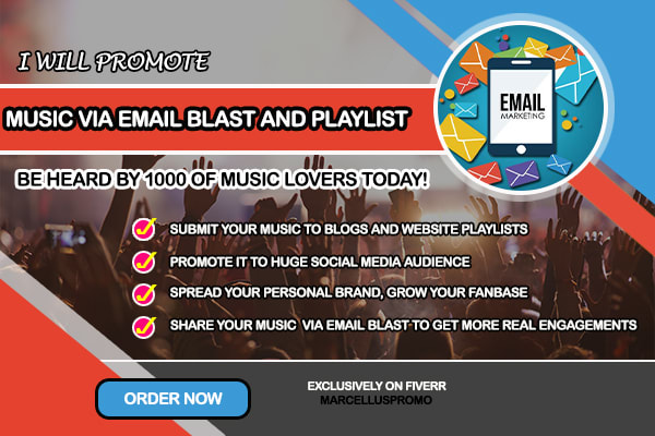 I will promote your music and songs via email blast marketing and playlist submission