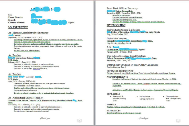 I will proofread, edit, write a CV, resume, cover letters, to create job landings