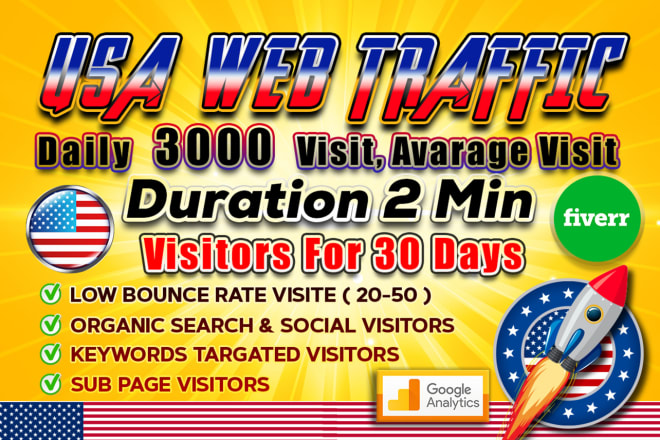 I will send USA organic targeted real human web traffic with 2 min long visit