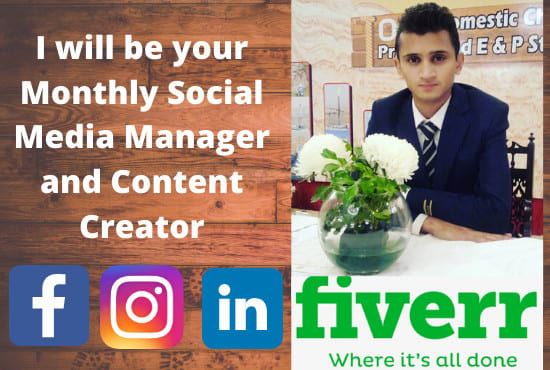 I will be your monthly social media manager and content creator