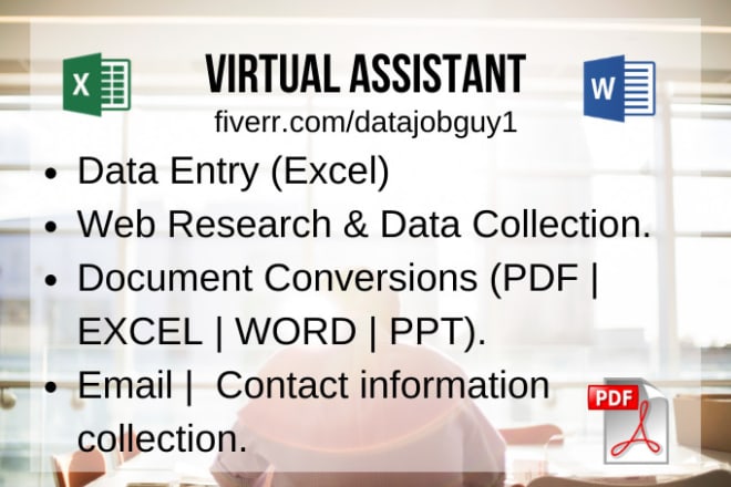 I will be your virtual assistant for data entry and web research